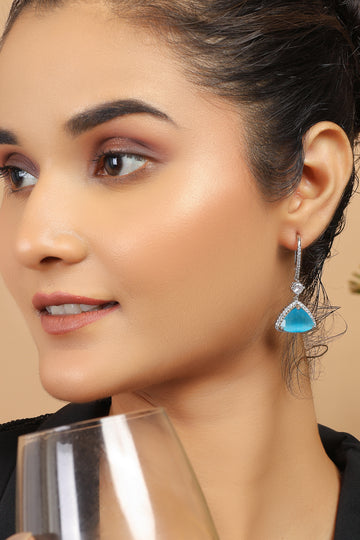 Blue Stone Embellished Cubic Zirconia Earrings